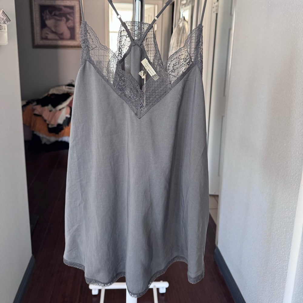 Vici Lovestitch Lace Trim Camisole in Gray